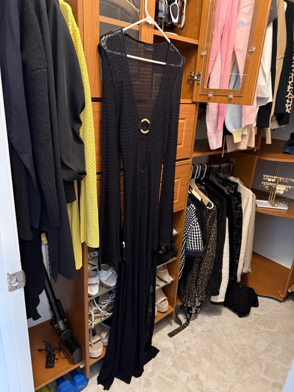 Monday Swimwear Black Crochet Long Swim Coverup with Ring Detail